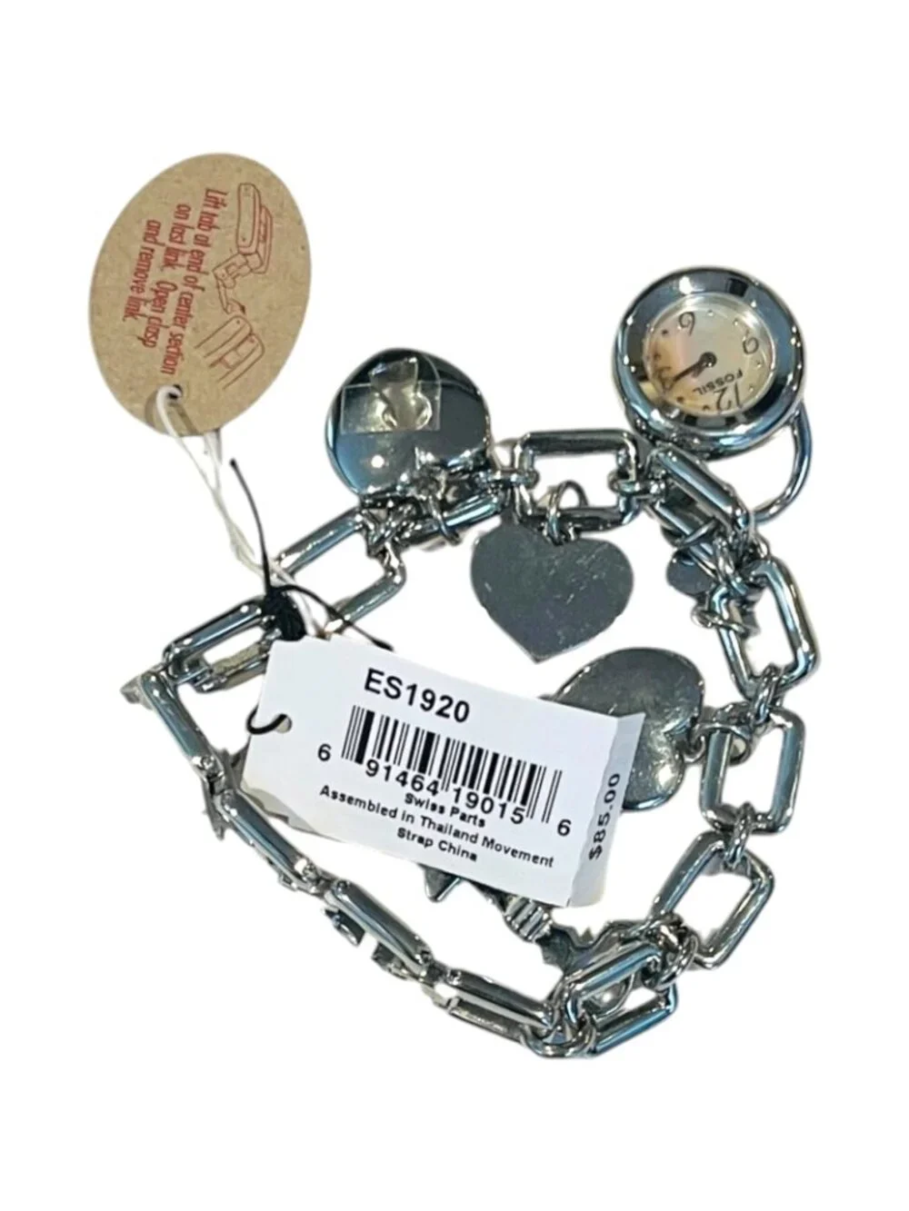 Fossil Adjust O Matic Watch Bracelet with Heart Charms - NEW with tags